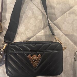 Valentino Orlandi Black Quilted Crossbody Bag with Gold Accents